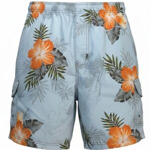 Sand N Sun Men's Light Blue Floral Swim Trunks S Large